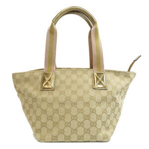 Gucci Tote Sherry Canvas Gold Shoudler Bag GG Line